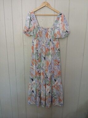 Entro Pastel Floral Maxi Dress Mint, Peach & Lavender Size Medium